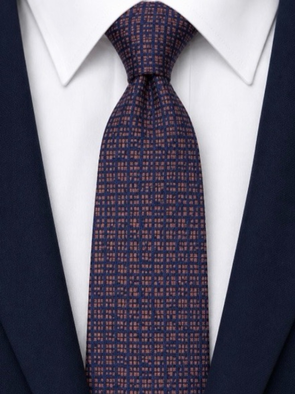 JF J Ferrar Mens Tie Purple Navy Pink Micro Geometric Polyester Classic Business